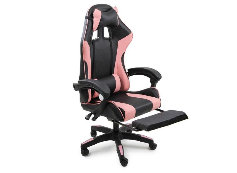 Cadeira Gamer Stillus Ergonômica Apoio Para Pés Preto E Rosa