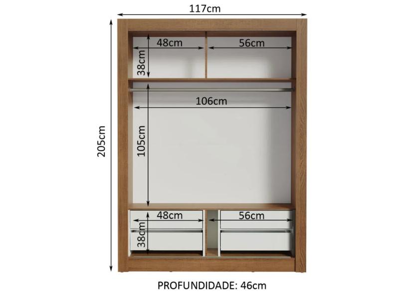 Guarda-Roupa Infantil 2 Portas 4 Gavetas com Espelho Theo 2E Madesa