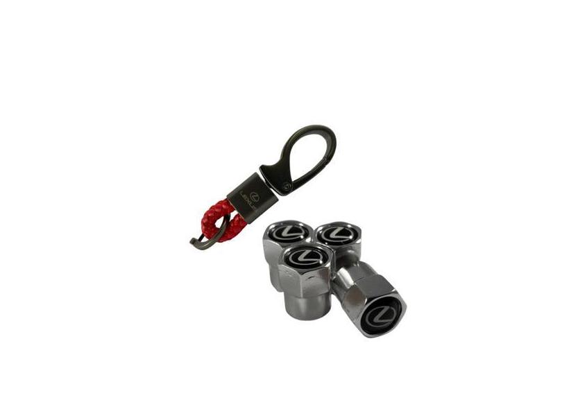 Kit Chaveiro Carro Metal Couro Tampa Bico Válvula Pneu Lexus