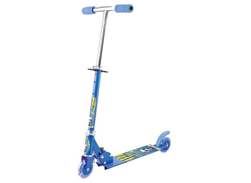 Patinete Infantil Azul Panda 2 Rodas Luzes Led 45kg Dobrável