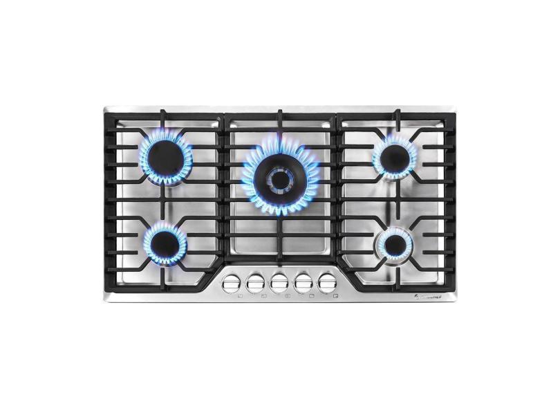 Cooktop A Gás Amzchef 36 Com 5 Bocas Sabaf, Conversível Ng-lpg inox