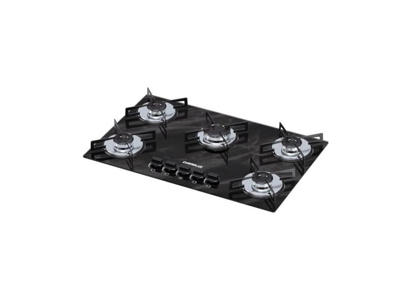 Cooktop 5 bocas Chamalux ultra chama Bivolt Trempe de Chapa Mármore Preto