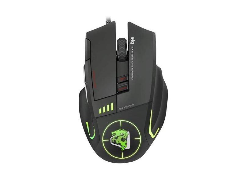 Mouse Gamer Elg Sniper Pro MGSP 8 Botoes True 5200DPI - Preto, Preto