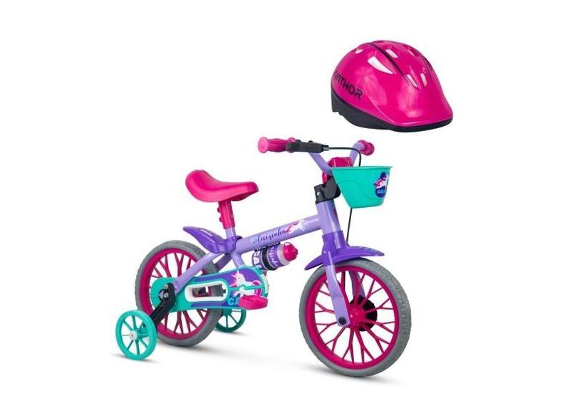 Bicicleta Infantil Aro 12 Com Rodinhas Cecizinha E Capacete - Nathor