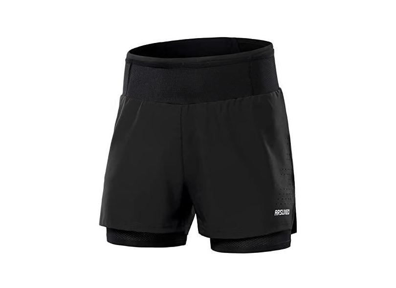 Calções de corrida masculinos 2 em 1 calções desportivos de cintura ...