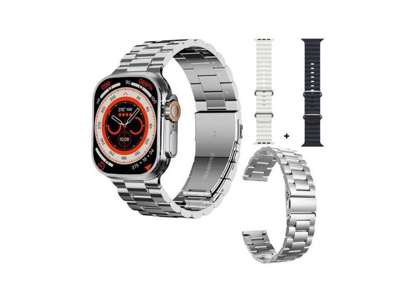 Relógio Smartwatch Masculino E Feminino Prata 3 pulseiras Ws09 49mm 24