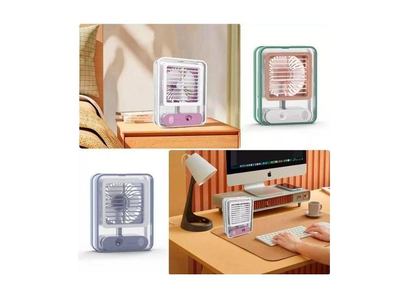 Ventilador De Mesa Umidificador Agua Led Touch Usb Portatil - Real