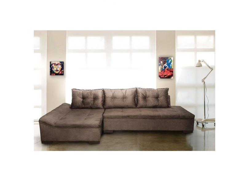 Sofá de Canto Chaise 5 lugares Suede Guarapari Montreal