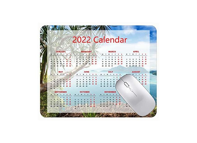 Mouse pad calendário 2022 com feriados, lindo mouse pad de borracha com arbustos do mar da costa