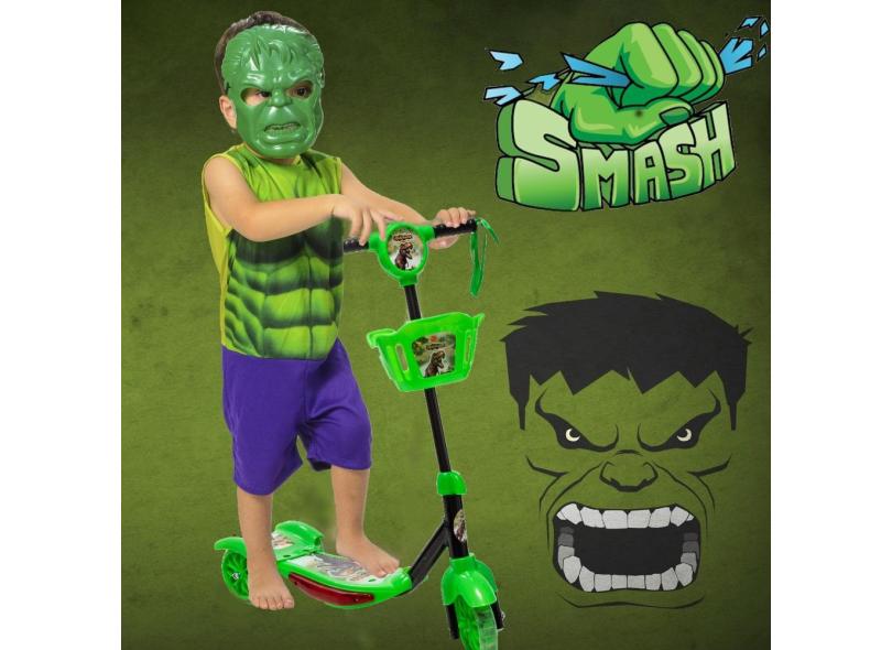 Patinete Infantil Cestinha Verde e Fantasia Hulk