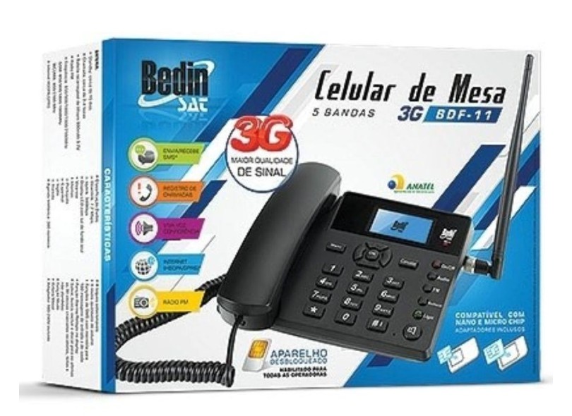 Celular de Mesa com Fio BedinSat 5 Bandas 3G BDF-11