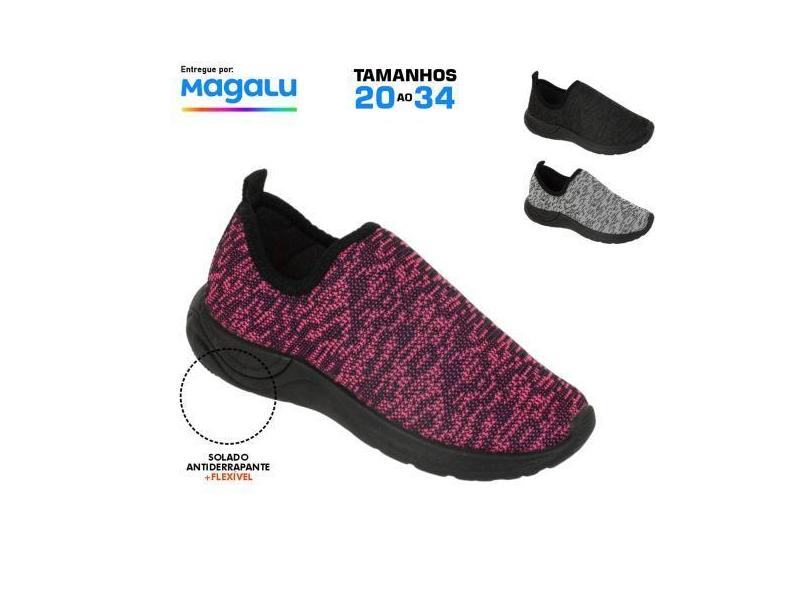 Tênis Menino Calce Fácil Mescla Preto Cinza Pink Sapato infantil Leve 