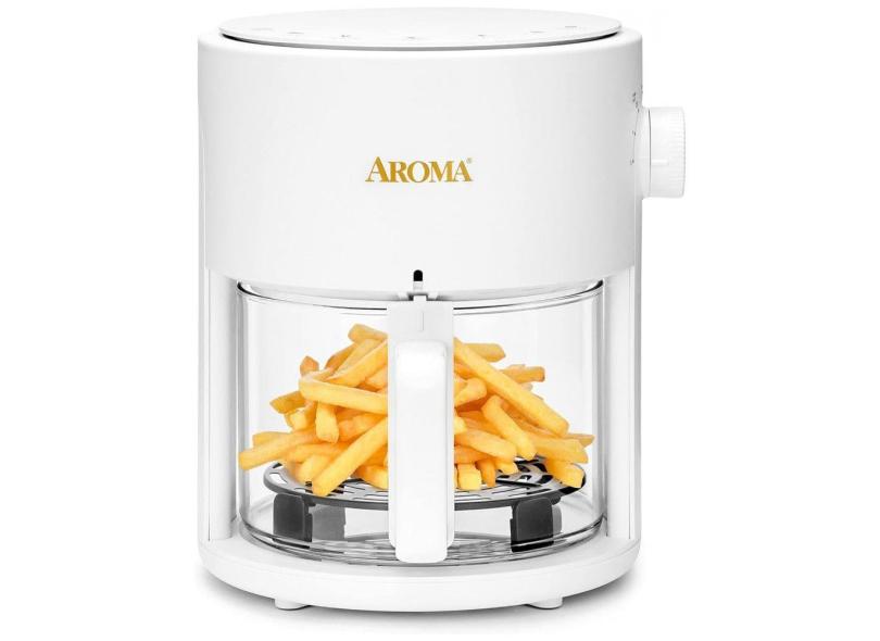 Fritadeira Elétrica Air Fryer com Cesto 3 Litros de Vidro com Tecnolodia 360 Crisp, 110V 900W, Aroma, Branca