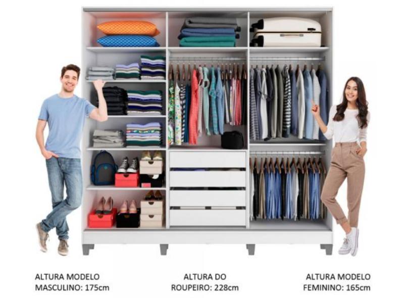 Guarda-Roupa Casal 3 Portas 4 Gavetas com Espelho Royale com Pés Madesa