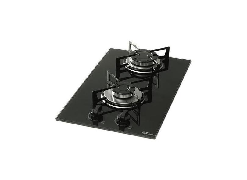 Fogao cooktop fischer 2 bocas a gás mesa de vidro preto - bivolt, Bivo