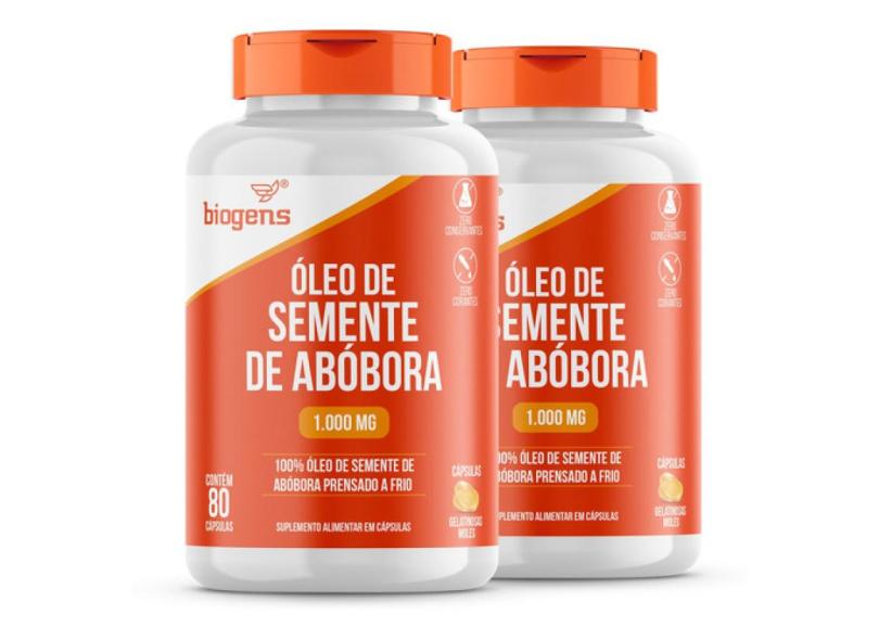 2X ÓLEO SEMENTE ABóBORA PRENS. A FRIO 80CAPS 1000MG, BIOGENS 