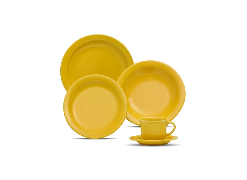 Aparelho de Jantar Redondo de Porcelana 20 Peças - Oxford Porcelanas Floreal Yellow