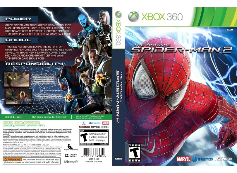 Jogo The Amazing Spider Man 2 Xbox 360 Activision