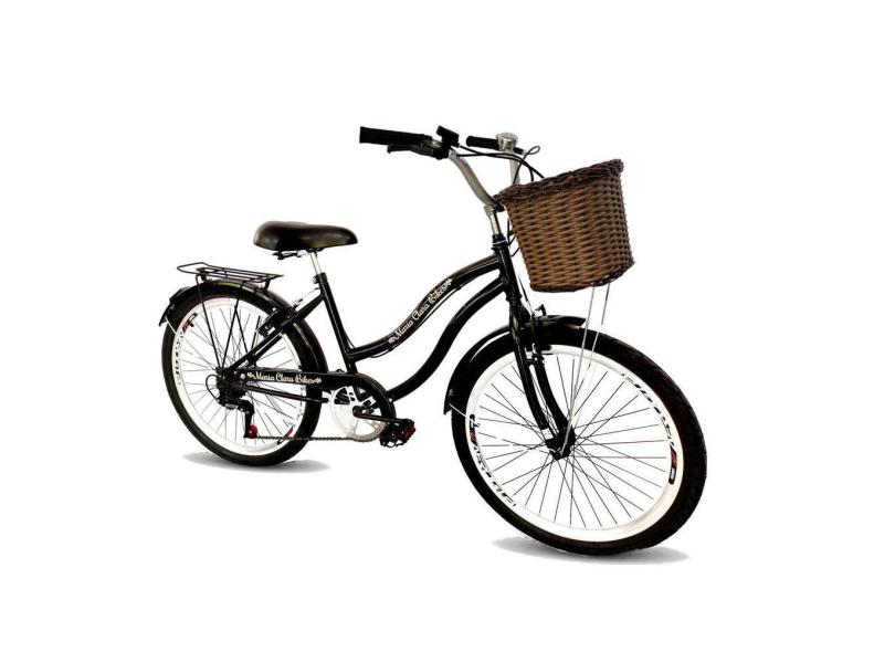 Bicicleta aro 26 retrô c/ cestinha tipo vime 6 marchas preto