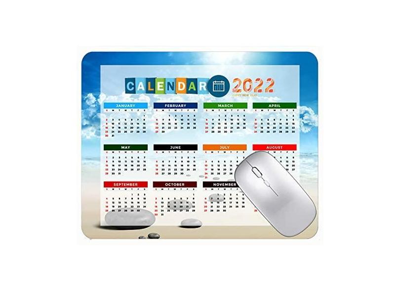 Mouse pad para jogos com calendário 2022, mouse pad de borracha Tropical Paradise Sea Beach