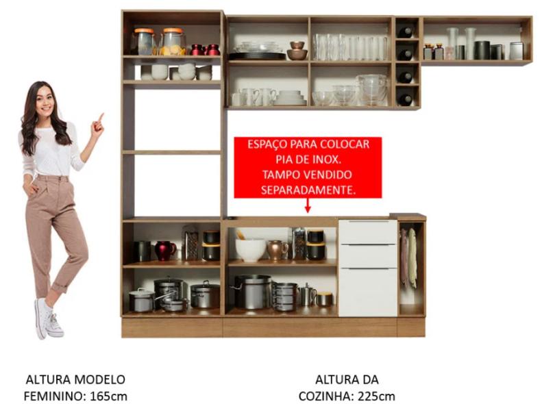 Cozinha Completa 3 Gavetas 8 Portas para Micro-ondas / Forno sem Tampo Stella 290002 Madesa