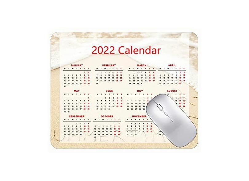 Mouse pad com calendário 2022 com feriados, mouse pad para escritório e ondas de praia