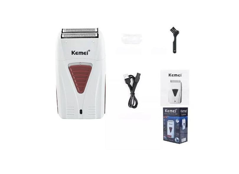 Barbeador Shaver Kemei Km-3382 Branco 100V-240V Elétrico Sem Fio Recar