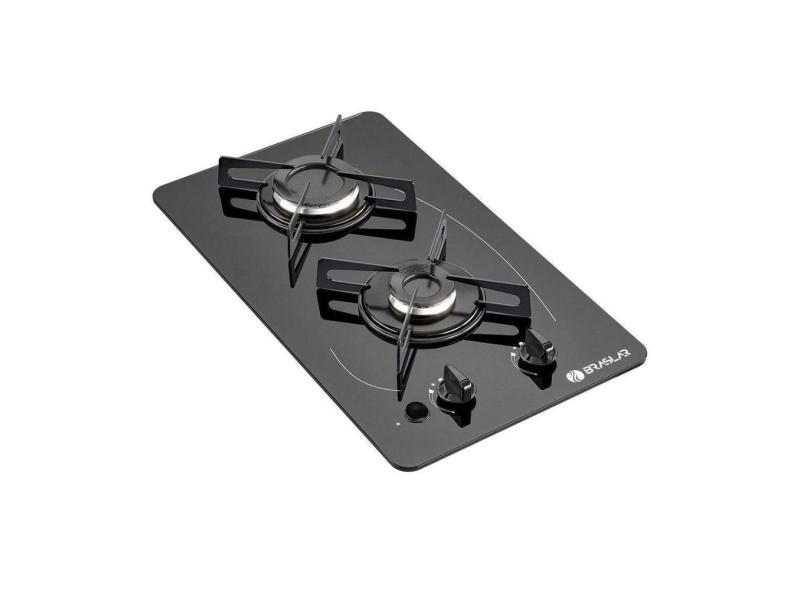 Fogão cooktop 2 bocas à gás pop mesa de vidro temperado braslar