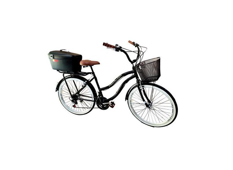 Bicicleta Tipo Food Bike Aro 26 18V Com Baú Box Preto - Maria Clara Bi