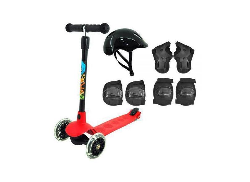 Patinete Radical Junior 3 Rodas Mais Acessórios Vermelho - Dm Brasil