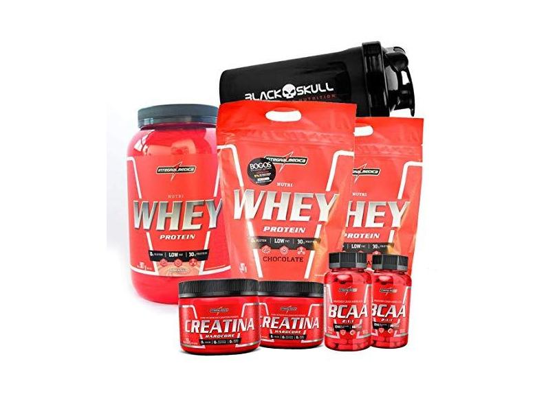 Kit Combo Suplementos Para Musculação Whey Protein Bcaa Creatina