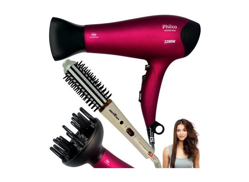 Secador De Cabelo Potente 4000 E Escova Alisadora Kit Bivolt - Philco