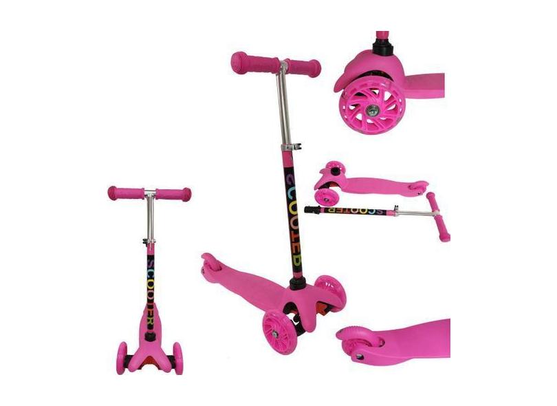 Patinete Infantil Menina Rosa 3 Rodas Com Led Ajustável - Analu Kids