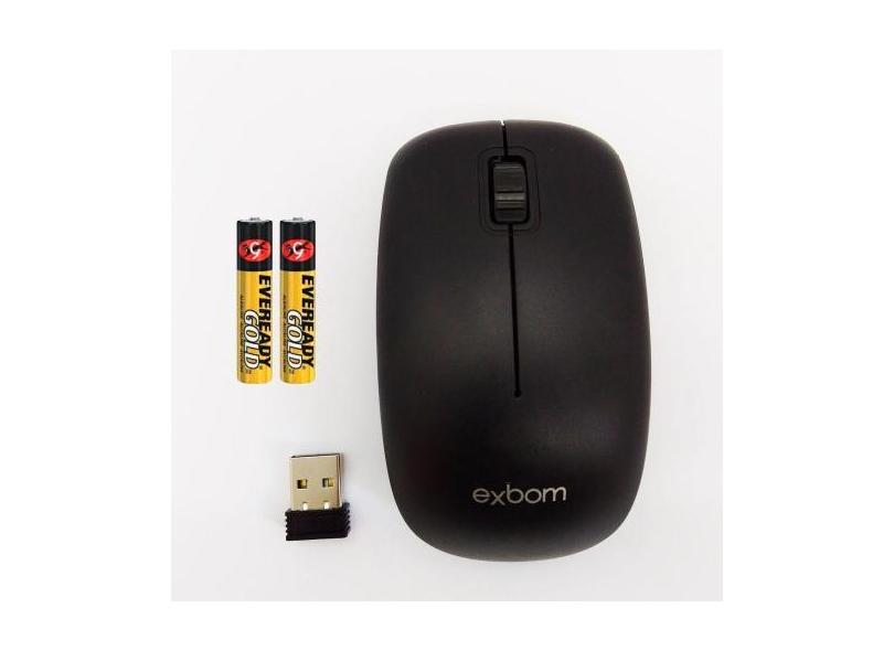 Mouse Sem Fio Com Pilha Alcance de 10 Metros MS-S22 Preto - Exbom