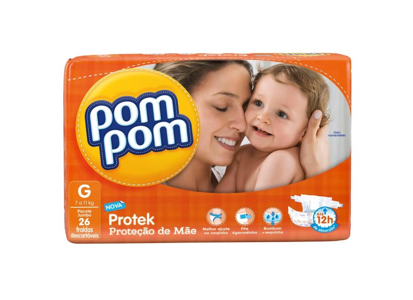 Fralda Pom Pom Protek Proteção de Mãe G Jumbo 26 Und