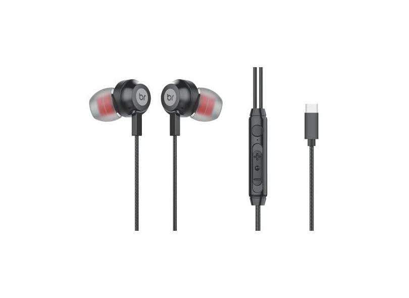Fone de Ouvido Bright Ghost Com Microfone Tipo C Preto