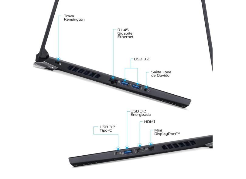 Notebook Gamer Acer Predator Intel Core i7 10750H 10ª Geração 16.0 GB de RAM 1024 GB 256.0 GB 15.6 " Full GeForce RTX 2060 Windows 10 PH315-53-74BC