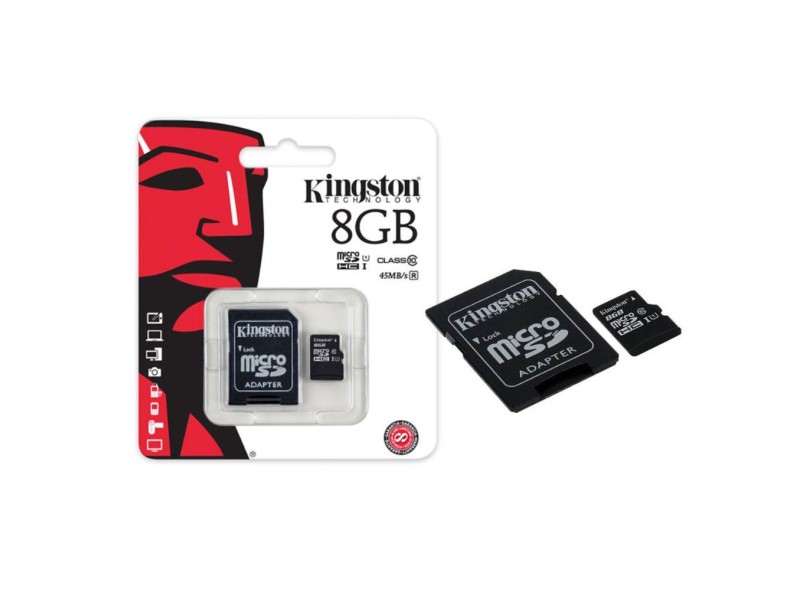 Cartão de Memória Micro SDHC com Adaptador Kingston 8 GB SDC10G2/8GB