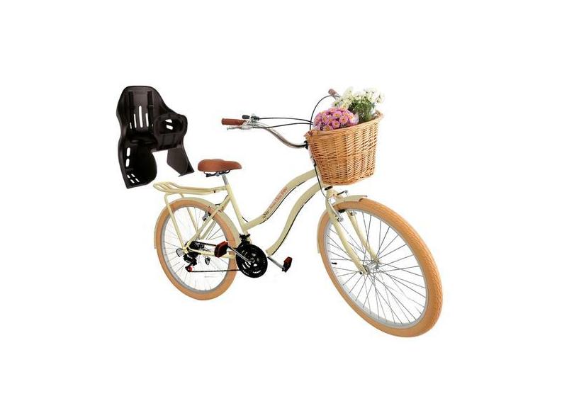 Bicicleta aro 26 Com Cadeirinha Traseira Retrô 18v Bege bg - Maria Cla