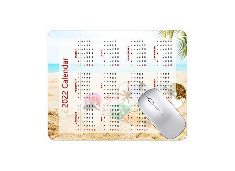 Mouse pad 2022 Calendário com feriados, tapete de mouse para jogos com conchas de sol, praia, mar