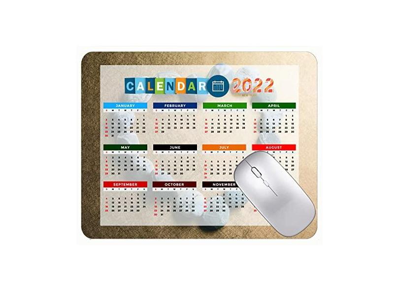 Mouse pad para jogos com calendário 2022, mouse pad para jogos em formato de coração com bordas costuradas