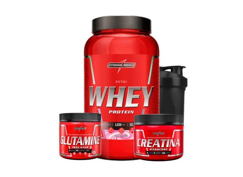 Combo Nutri Whey Creatina Pura Glutamina Shaker Integral Médica