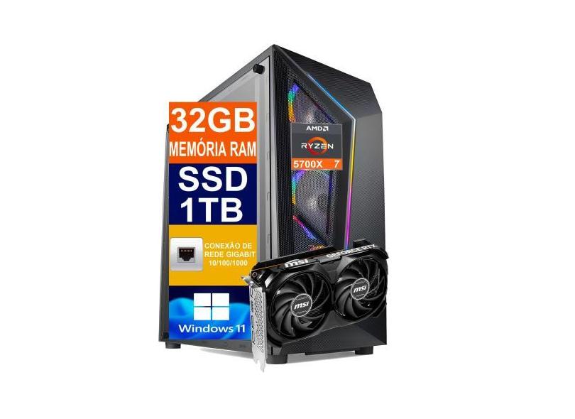 Pc Gamer Computador Cpu Ryzen 7 5700X / SSD 1TB M2 NVME / 32gb Memória