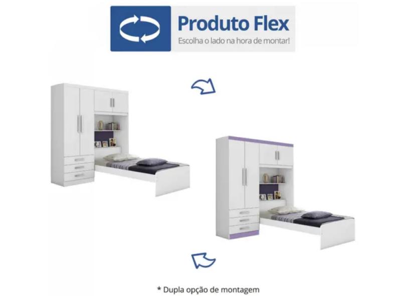 Guarda-Roupa Solteiro 4 Portas 3 Gavetas Cancun Flex com Cama J&A Móveis