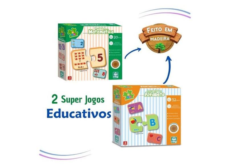 2 Jogos Educativos Descobrindo A Matemática E Alfabeto Em Madeira