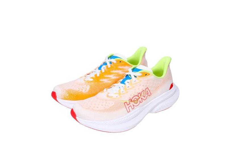 HOKA ONE ONE Tênis masculino Mach 6, Branco/Solar Flare, 41