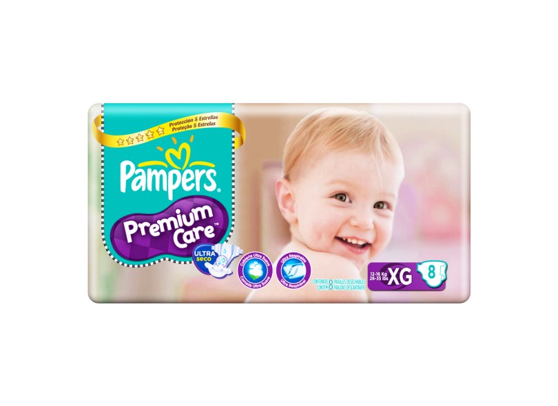 Fralda Pampers Premium Care Tamanho XG 8 Unidades