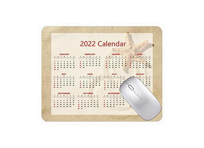 Mouse pad com calendário 2022 com feriados, estrela-do-mar, praia, amor, coração, escritório, mouse pad