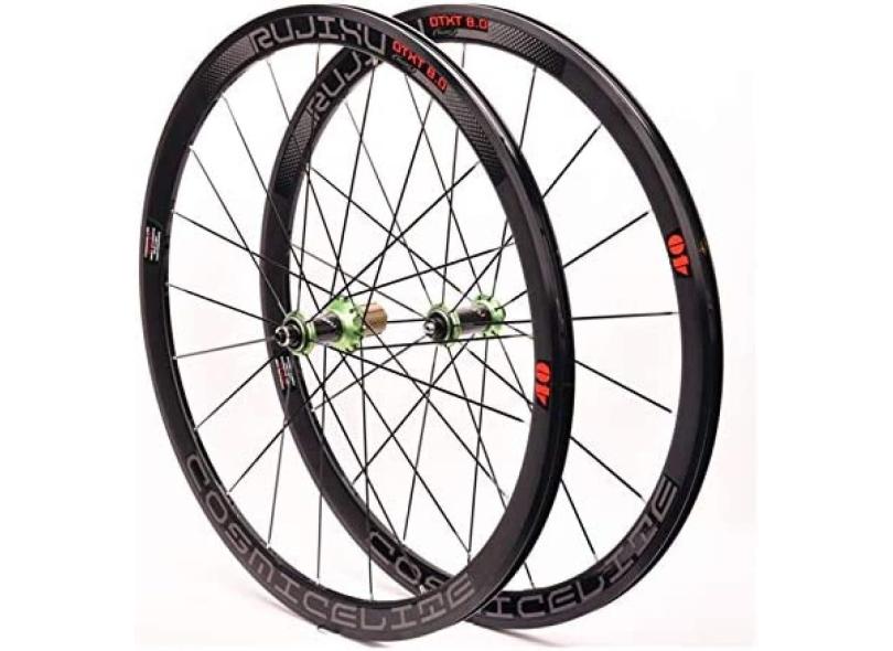 Conjunto de rodas de bicicleta 700c, para bicicleta de estrada, aro de parede dupla, fibra de carbono, freio v/c, aro de 40mm, dianteiro, 18h, traseiro, 21h, rodas 8, 9, 10, 11 velocidades,