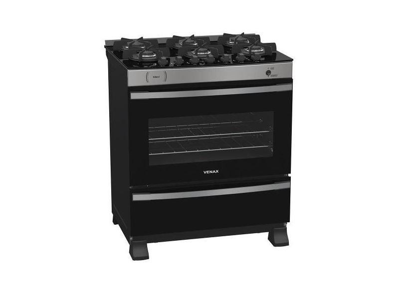 Fogao a gas maxi vitreo 6 q inox gas glp - Venax, Bivolt